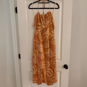 FARM Rio Mustard Yellow Printed Backless Maxi Dress